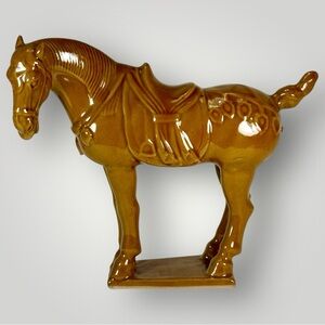 Vintage Chinese Tang Dynasty Style Porcelain Horse Figurine Statue